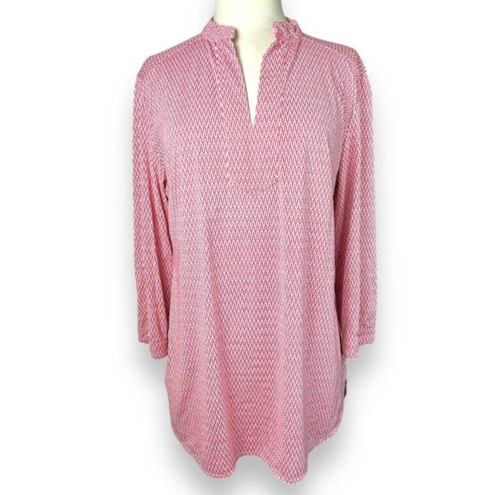 Ellie Kia Relaxed V-Neck Geometric Print Blouse Pink Preppy Top Womens Large - Picture 2 of 14